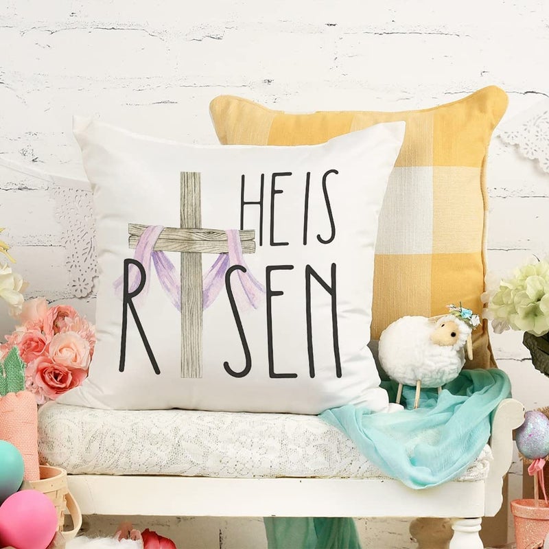GEEORY Happy Easter Throw Pillow Covers 18x18 Set of 4 Bunny He is Risen Cross Eggs Spring Home Decor for Couch G261-18 - Image 3