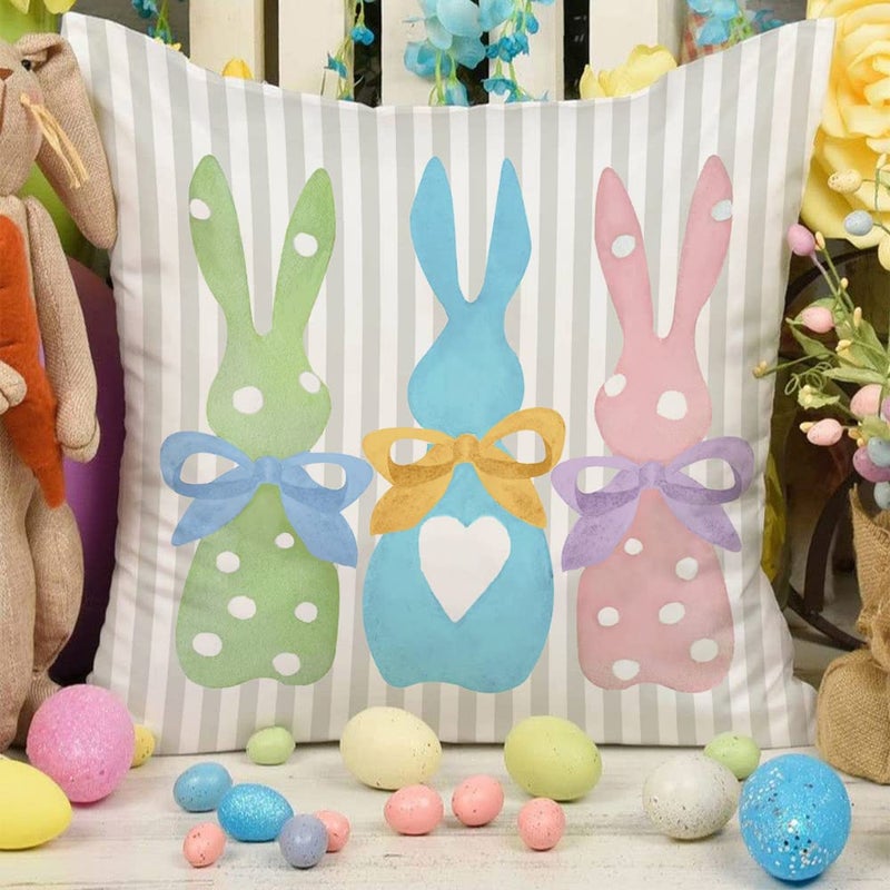 GEEORY Happy Easter Throw Pillow Covers 18x18 Set of 4 Bunny He is Risen Cross Eggs Spring Home Decor for Couch G261-18 - Image 5