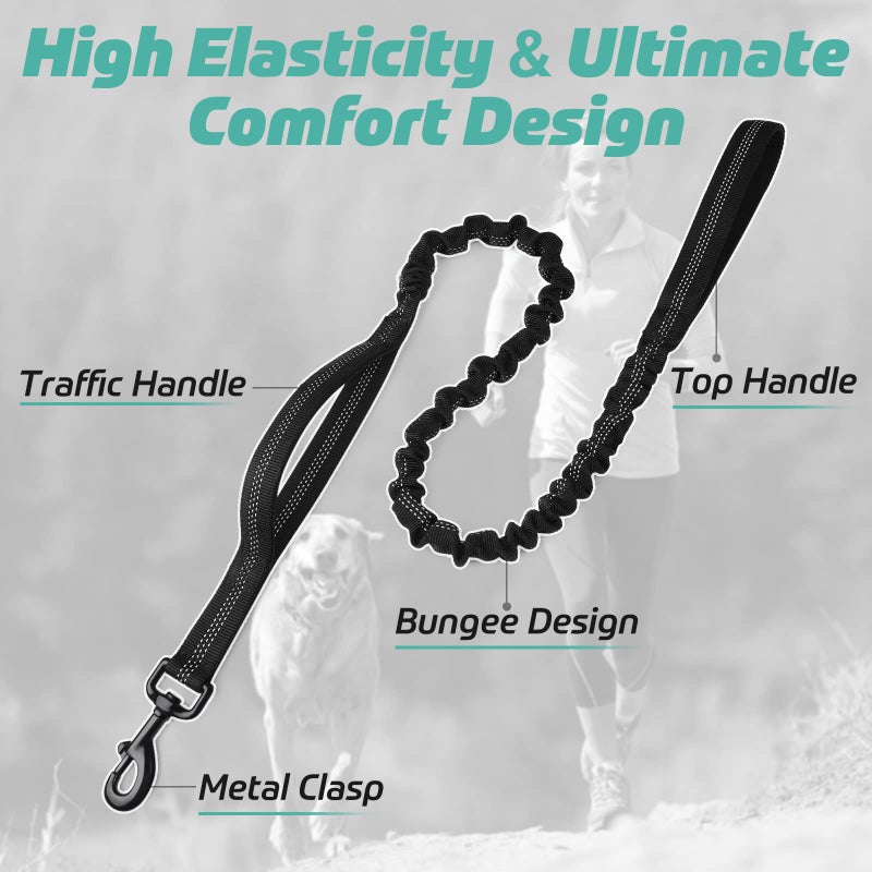 rabbitgoo Tactical Bungee Dog Leash with Shock Absorption, Military Training Leash with 2 Padded Control Handles for Medium Large Dogs, 6FT, Black - Image 4