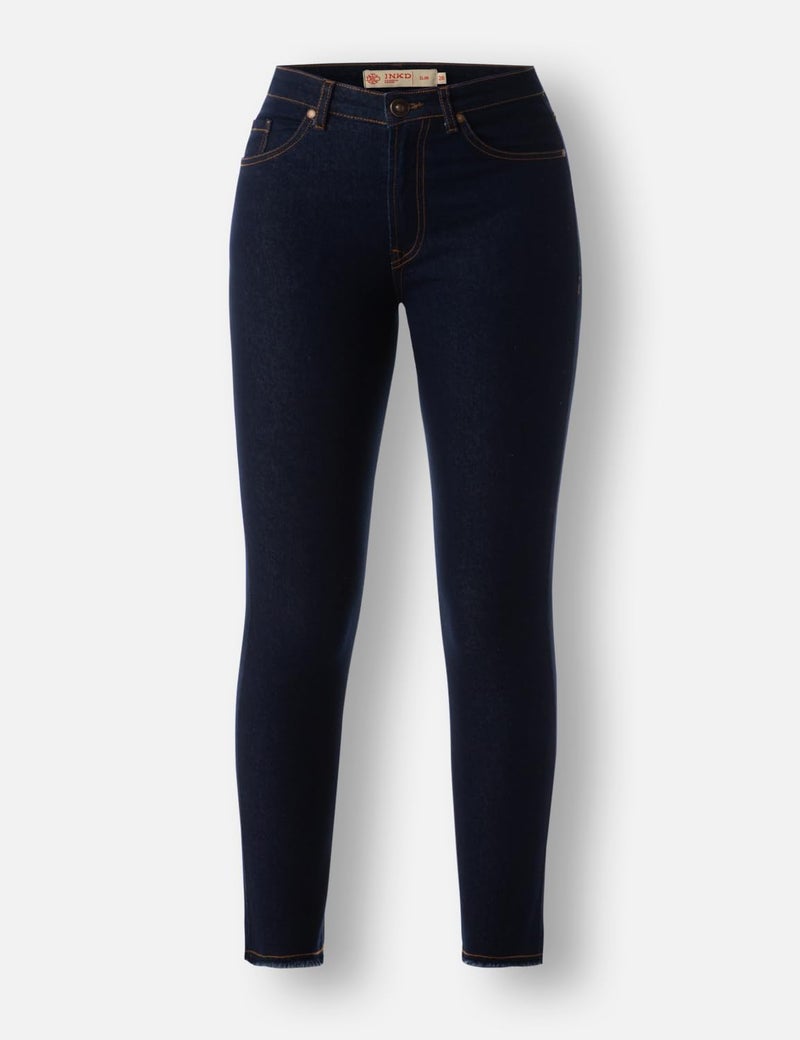 INKD Women's Slim Fit Jeans - Mid Rise| Enzyme Wash | Classic 5 Pocket Styling (INKSS24WJN-405-Dark Knight-30), Blue - Image 5