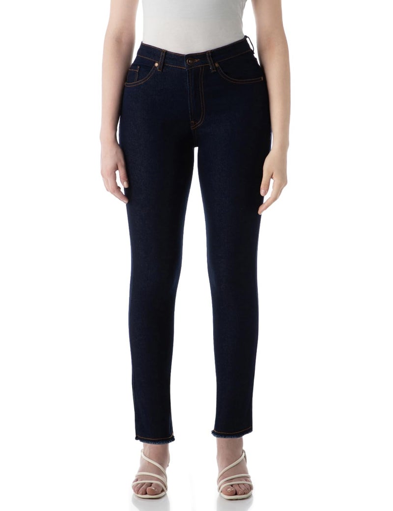 INKD Women's Slim Fit Jeans - Mid Rise| Enzyme Wash | Classic 5 Pocket Styling (INKSS24WJN-405-Dark Knight-30), Blue - Image 1