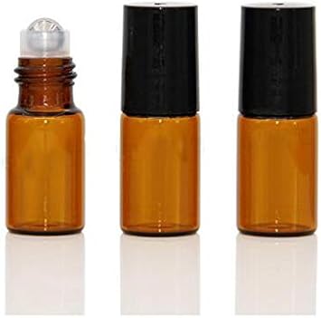 UPSTORE 24Pcs 3ml Amber Glass Roller Bottles Container Roll on Bottles with Stainless Steel Roller Ball and Black Lid for Essential Oil Aromatherapy Blends Perfumes Lip Gloss Balms - Image 3