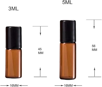 UPSTORE 24Pcs 3ml Amber Glass Roller Bottles Container Roll on Bottles with Stainless Steel Roller Ball and Black Lid for Essential Oil Aromatherapy Blends Perfumes Lip Gloss Balms - Image 4