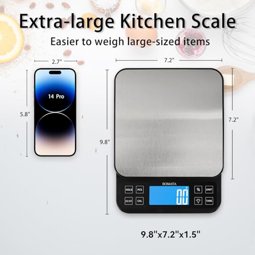 BOMATA Large Kitchen Scale with 0.1g/0.001oz High Precision, 5kg/11lb Bakery Scale with% Percentage Function, USB Rechargeable, Full-View Angle LCD with Backlight, Stainless Steel Pan - Image 5