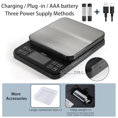 BOMATA Large Kitchen Scale with 0.1g/0.001oz High Precision, 5kg/11lb Bakery Scale with% Percentage Function, USB Rechargeable, Full-View Angle LCD with Backlight, Stainless Steel Pan - Image 4