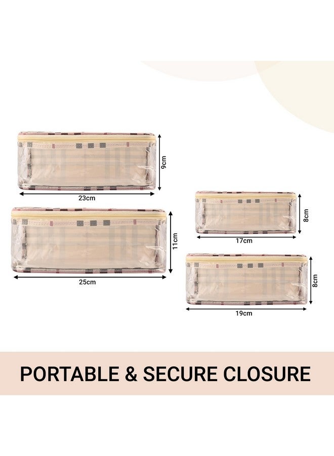 Hearts Makeup Storage Bag | Cosmetic Storage Box | Jewellery Box For Women | Travel Pouch | Transparent Makeup Kit | 4 Different Pouch | Checkdori Vanity Pouch | Cream - Image 3