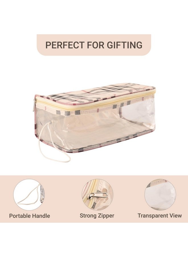 Hearts Makeup Storage Bag | Cosmetic Storage Box | Jewellery Box For Women | Travel Pouch | Transparent Makeup Kit | 4 Different Pouch | Checkdori Vanity Pouch | Cream - Image 5