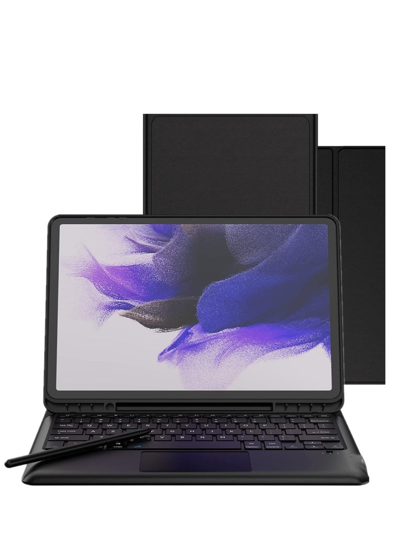 ELTRAZONE Keyboard Case for Samsung Galaxy Tab S7 FE 12.4" 2021 - Smart Wireless Waterproof Detachable Magnetic Tablet Trackpad Keyboard Cover for S7 FE SM-T730/T736 with S Pen Holder (Black) - Image 1