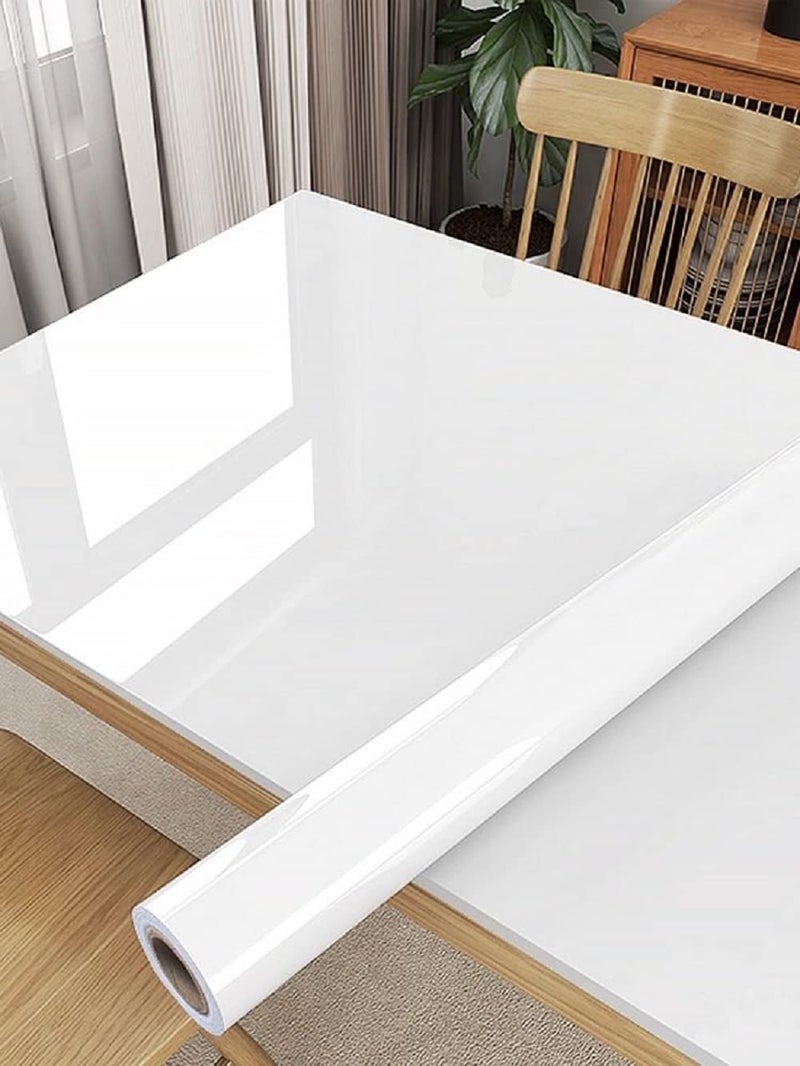 Self Adhesive Wallpaper White Glossy 45cm  500cm Sticky Back Plastic Paper Peel and Stick Wallpaper Upgrade Vinyl Film Roll Covering Countertops Kitchen Wardrobe Removable Furniture Sticker