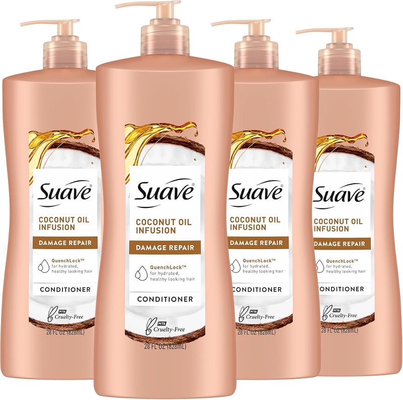 Suave Coconut Oil Damage Repair Conditioner for Normal Dry and Damaged Hair with Pure Coconut Oil Infusion 28 oz Pack of 4 - Image 1