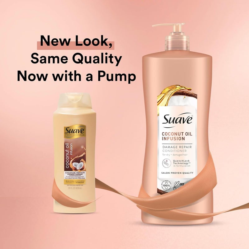 Suave Coconut Oil Damage Repair Conditioner for Normal Dry and Damaged Hair with Pure Coconut Oil Infusion 28 oz Pack of 4 - Image 2
