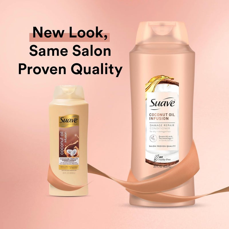 Suave Coconut Oil Damage Repair Conditioner for Normal Dry and Damaged Hair with Pure Coconut Oil Infusion 28 oz Pack of 4 - Image 3