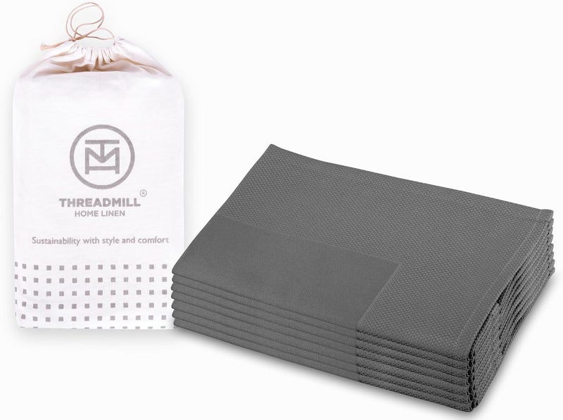 Threadmill Cloth Napkins Set of 6 Cotton  Reusable 20 x 20 inch Jacquard Napkins Cloth Washable Dinner Napkins Perfect for Wedding Parties Cocktails Fall Thanksgiving Christmas  Dark Grey - Image 1