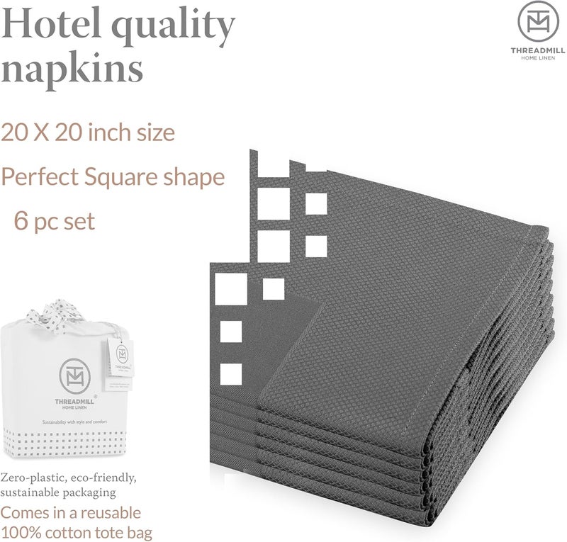 Threadmill Cloth Napkins Set of 6 Cotton  Reusable 20 x 20 inch Jacquard Napkins Cloth Washable Dinner Napkins Perfect for Wedding Parties Cocktails Fall Thanksgiving Christmas  Dark Grey - Image 2