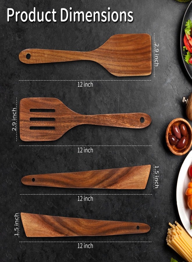 DEBETOOL 4piece Wooden Spatula for Nonstick Cookware - Acacia Wood Spatula for Cooking Frying, Baking, Idea Kitchen Gift for Mother and Grandma - Image 2