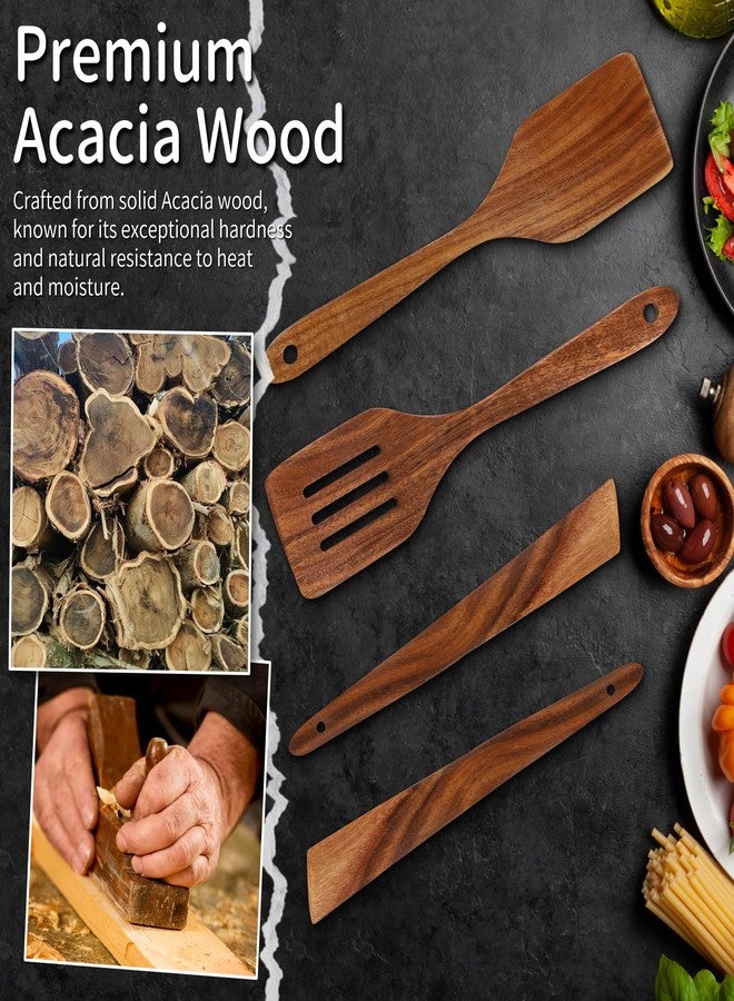 DEBETOOL 4piece Wooden Spatula for Nonstick Cookware - Acacia Wood Spatula for Cooking Frying, Baking, Idea Kitchen Gift for Mother and Grandma - Image 4
