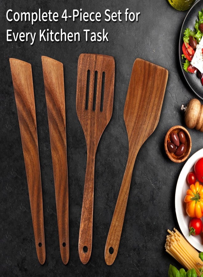 DEBETOOL 4piece Wooden Spatula for Nonstick Cookware - Acacia Wood Spatula for Cooking Frying, Baking, Idea Kitchen Gift for Mother and Grandma - Image 3