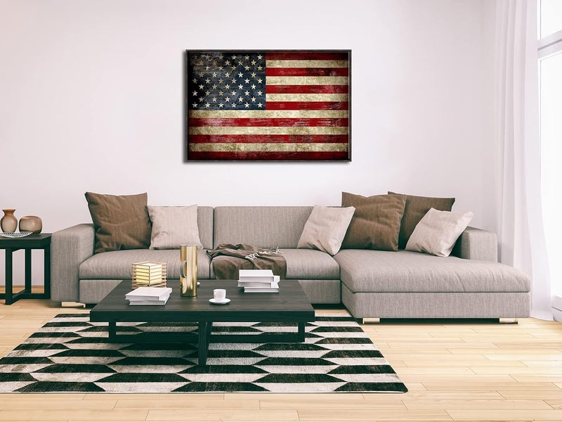 Pyradecor Old Vintage American Flag Canvas Prints Wall Art Pictures Paintings for Living Room Office Home Decorations Modern Abstract Landscape Artwork 24x36inchx1pc(Framed) - Image 2