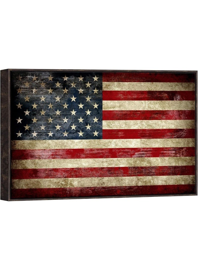 Pyradecor Old Vintage American Flag Canvas Prints Wall Art Pictures Paintings for Living Room Office Home Decorations Modern Abstract Landscape Artwork 24x36inchx1pc(Framed) - Image 1