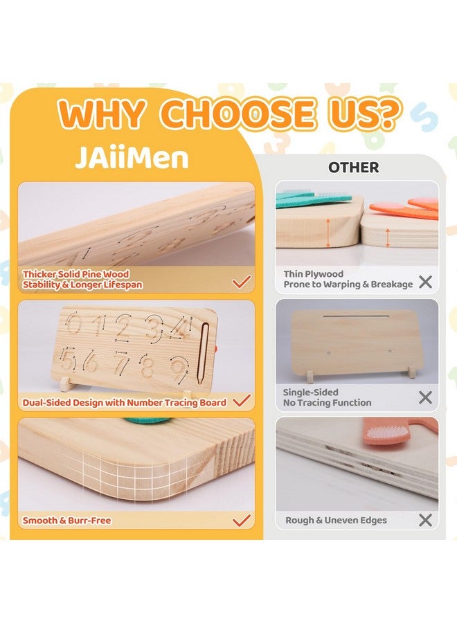 JAiiMen Montessori Learning Toys for Toddlers 2-4, Double-Sided Finger Counting & Number Tracing Board, Colorful Number Blocks, Solid Pine Wood Educational Math Toy for Kids Boys Girls Ages 1 3 5 Year Old - Image 2