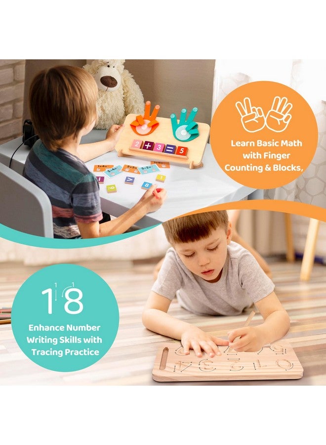 JAiiMen Montessori Learning Toys for Toddlers 2-4, Double-Sided Finger Counting & Number Tracing Board, Colorful Number Blocks, Solid Pine Wood Educational Math Toy for Kids Boys Girls Ages 1 3 5 Year Old - Image 5