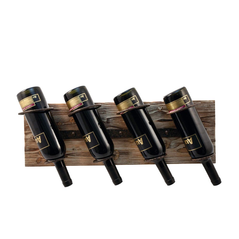 Twine Rustic Country Wine Rack Wall Mounted Fits 4 Standard Bottles Metal and Wood Storage Racks for Wines Farmhouse Decor 8 x 2375 Set of 1