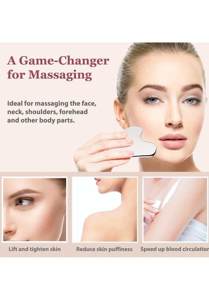 General Stainless Steel Gua Sha and Face Roller Set, Gua Sha Facial Tool, Face Massager for Face Sculpting, Metal Gua Sha Face Roller Skin Care, Facial Massager for Women  - Image 3