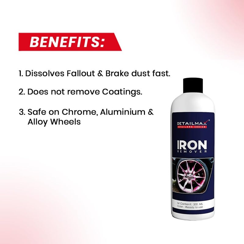 Detailmax Iron Remover 500ml, Rim Cleaner Iron Remover for Car and Bike, Removes Rust and Fallout from Exterior Car and Bike Surfaces, Safe on Chrome, Aluminium & Alloy Wheels - Image 5