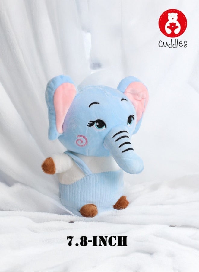 Cuddles Adorable Marshmallow Elephant With Dungree Plush Stuffed Animal Toy 20cm-Grey or Blue - ASSORTED - Image 5