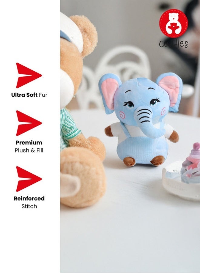Cuddles Adorable Marshmallow Elephant With Dungree Plush Stuffed Animal Toy 20cm-Grey or Blue - ASSORTED - Image 4