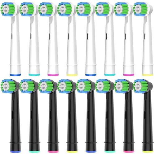 valuabletry 16 Pack Precision Replacement Brush Heads Compatible with Oral B Braun Electric Toothbrush. 8pcs White and 8pcs Black. - Image 1