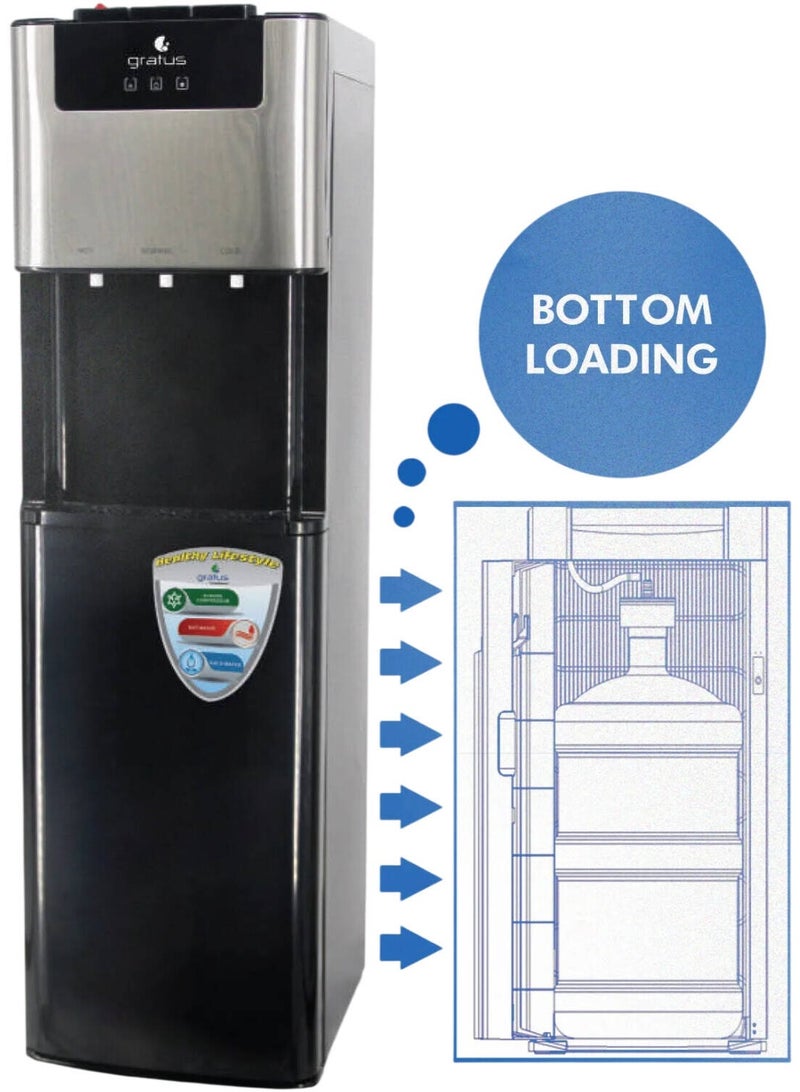Gratus 3 Tap Bottom Loading Water Dispenser, Bottom Load Design, High Efficiency Compressor, Stainless Steel Water Tanks, Child Safety Lock, R134a Refrigerant, Black | GWDB413ACRCW - Image 2