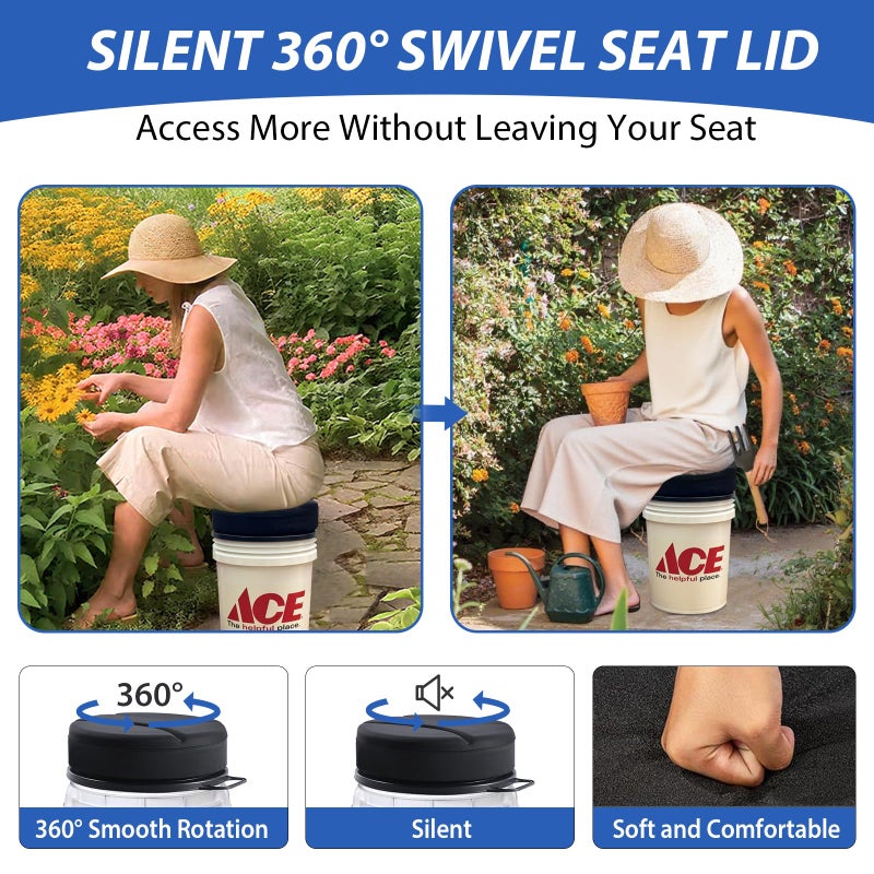 Presentastic 5 Gallon Bucket Seat with 3" Thick Seat Foam Cushion, 360Â°Swivel Bucket Lid Seat, Waterproof & Silent Bucket Seats for Ice Fishing, Baseball, Gardening and Camping - Image 4