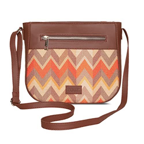 ZOUK Women's Handcrafted Orange Wave U Shaped Sling Bag - Image 1
