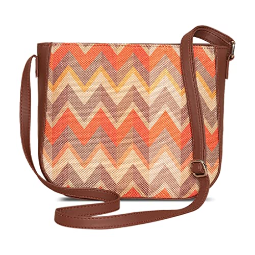 ZOUK Women's Handcrafted Orange Wave U Shaped Sling Bag - Image 4