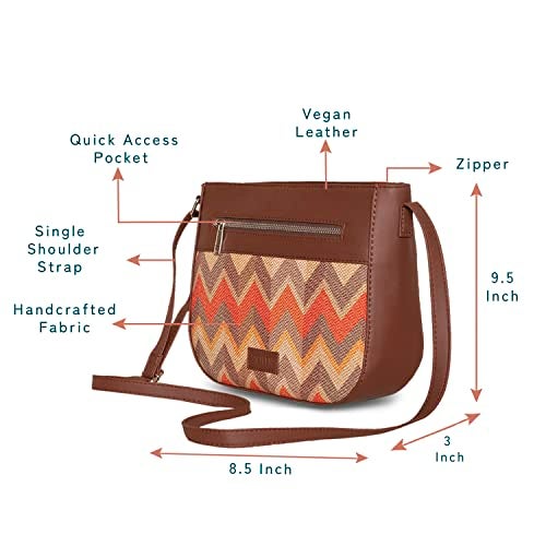 ZOUK Women's Handcrafted Orange Wave U Shaped Sling Bag - Image 2
