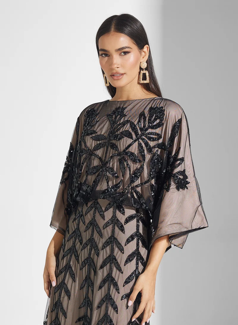 Amelia Rose Floral Overlay Maxi Dress