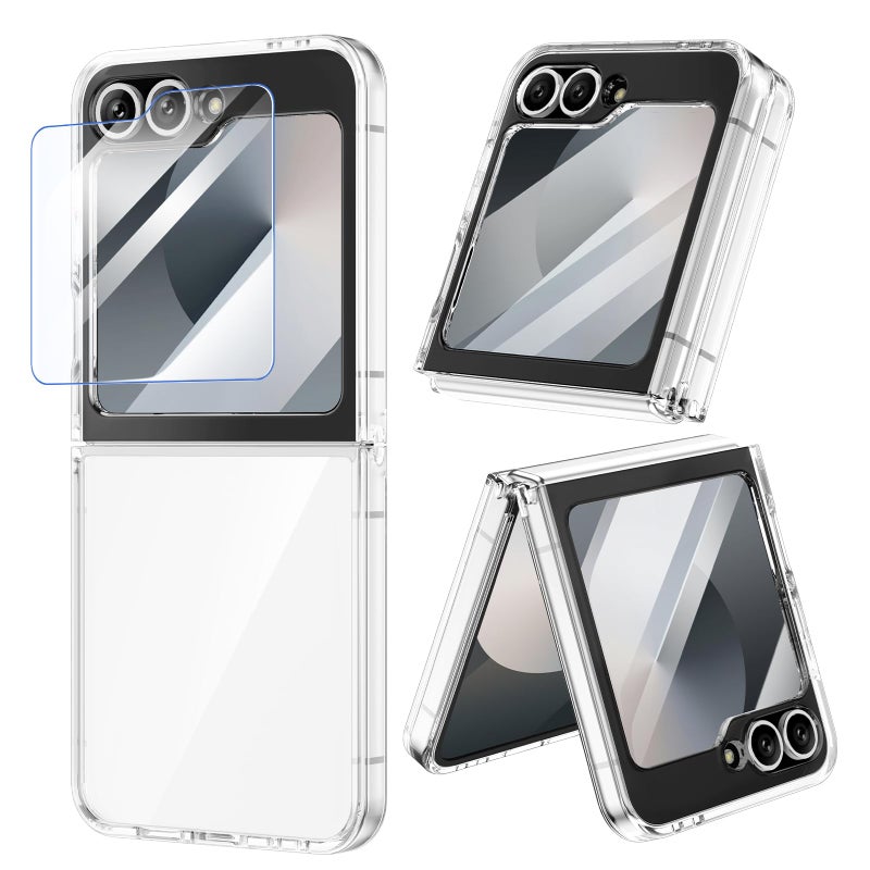 VEGO for Samsung Galaxy Z Flip 6 Case with Screen Protector, TPU Crystal Anti-Yellow & Ultra Slim & Wear-Resistant, Spray Paint Bumper Phone Cover for Flip 6 - Full Clear - Image 1