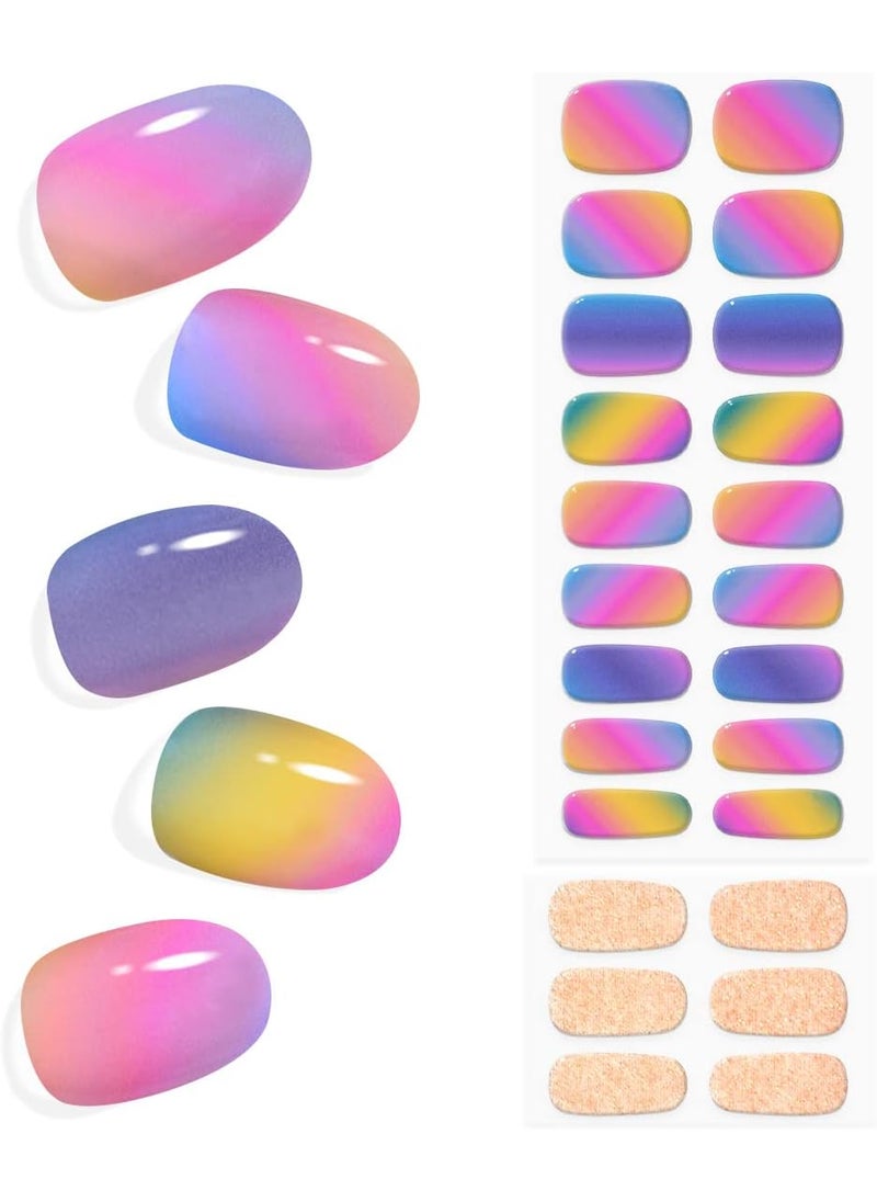 King Horse Semi Cured Gel Nail Stickers 24pcs Long Lasting Nail Polish Wraps Salon-Quality Semi-Cured Gel Nail Strips UV Lamp Required Semicured Gel Nail Wraps for Women Includes Prep Pads, Nail File, Wood Stick 