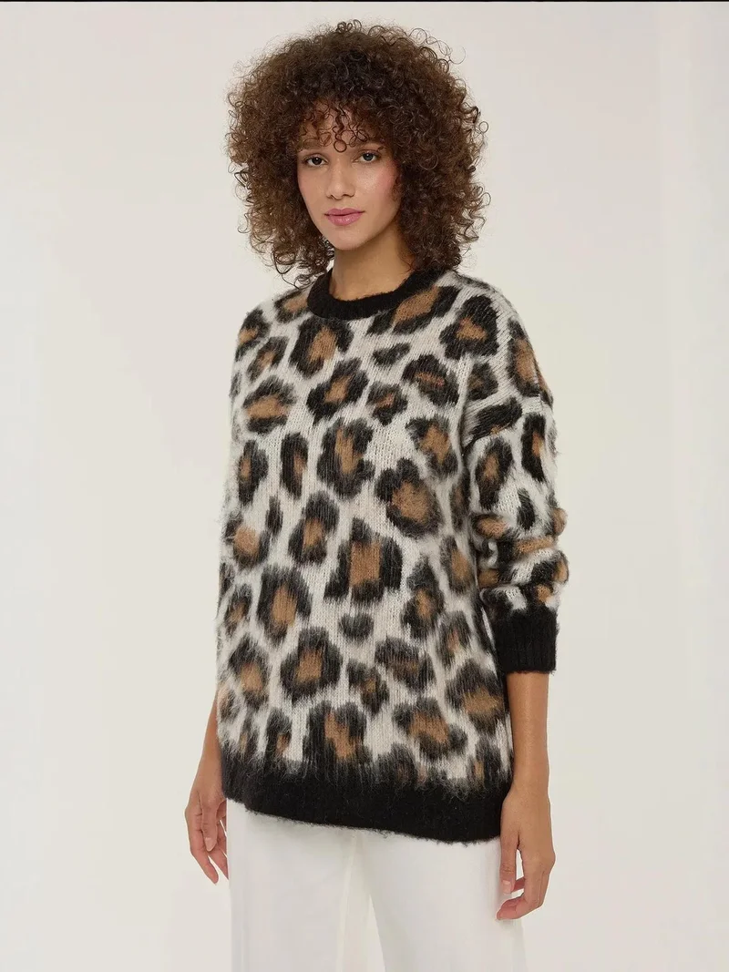 Leopard Print Knitted Sweater