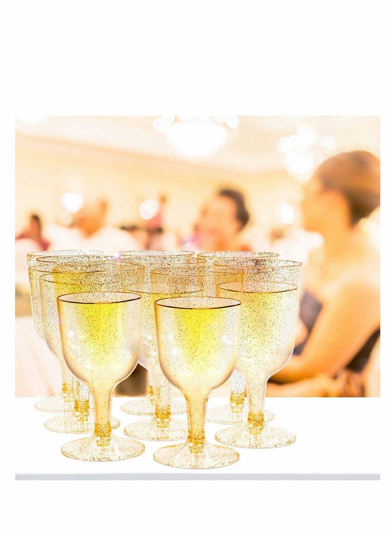 Excefore Plastic Glasses 20 pieces Gold Glitter Premium Glass for Wedding Anniversary Garden Barbecue Party 190ml - Image 2