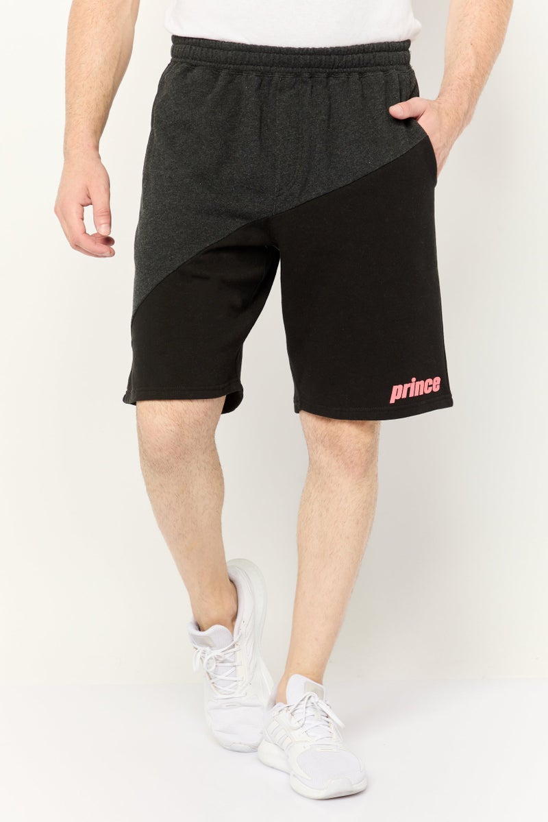 Prince Men Drawstring Two Tone Basic Shorts, Black - Image 1