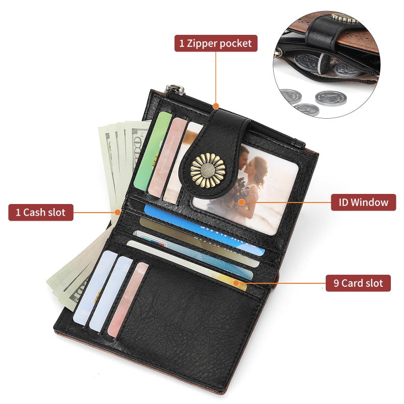 SENDEFN Small Wallets for Women Bifold RFID Blocking Leather Card Holder Compact Wallet with Zipper Coin Pocket - Image 3