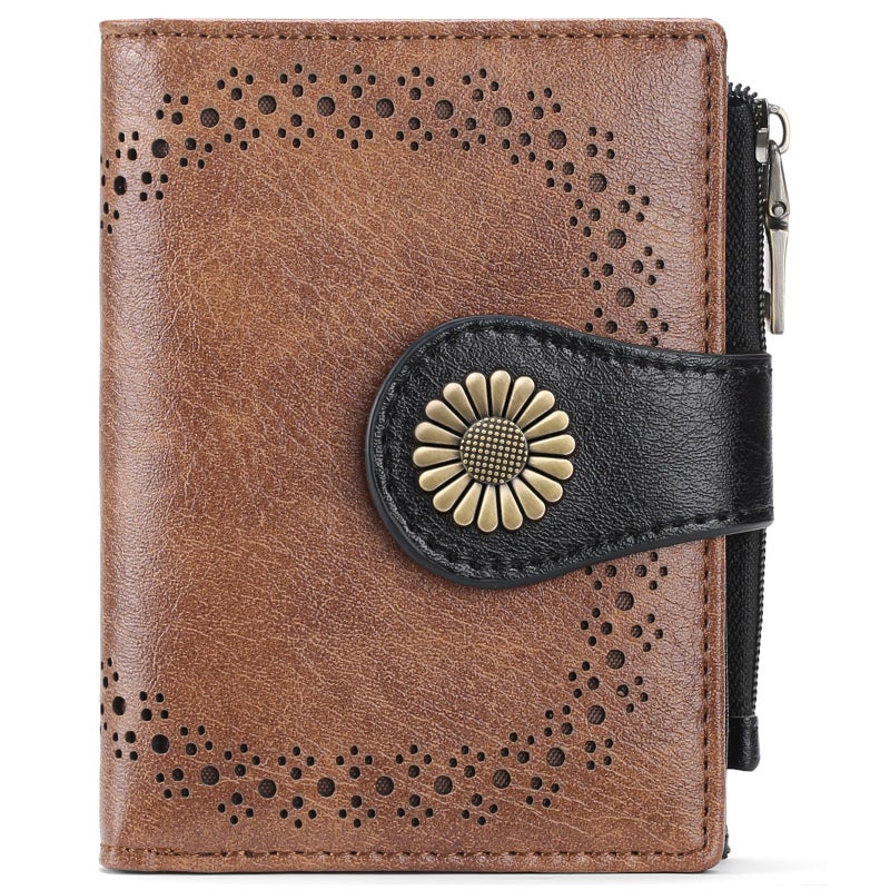 SENDEFN Small Wallets for Women Bifold RFID Blocking Leather Card Holder Compact Wallet with Zipper Coin Pocket - Image 1