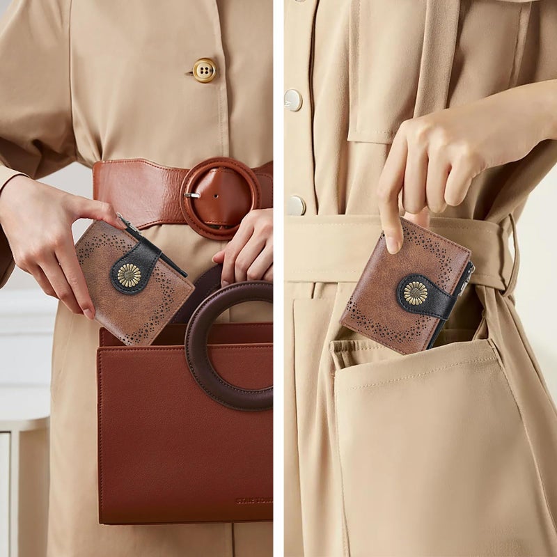SENDEFN Small Wallets for Women Bifold RFID Blocking Leather Card Holder Compact Wallet with Zipper Coin Pocket - Image 5