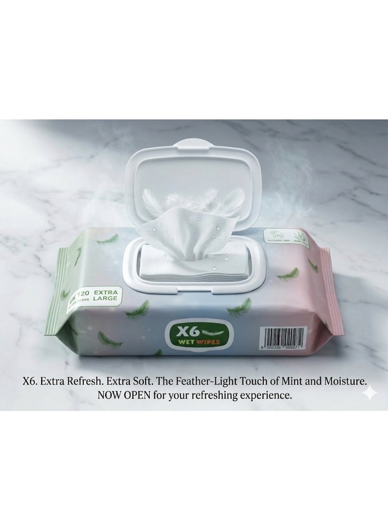 6 X مناديل مبللة، 120 منديل - Image 3