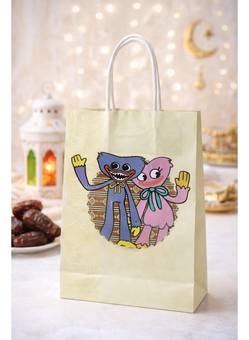 مجموعة أكياس هدايا عيد الفطر للأطفال (7 أكياس) - أكياس ورقية مزينة برسومات كرتونية للحلوى مع مقبض | أكياس هدايا لحفلات عيد الفطر للأطفال - Image 5