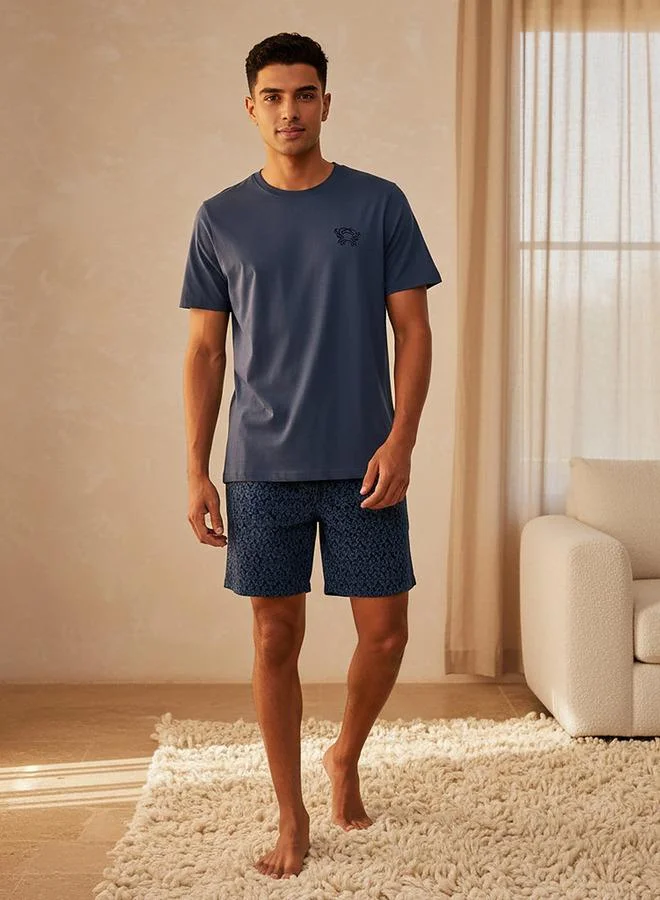 سبلاش فيڤ Men Cotton Printed Drawstring Waist Nightwear Set