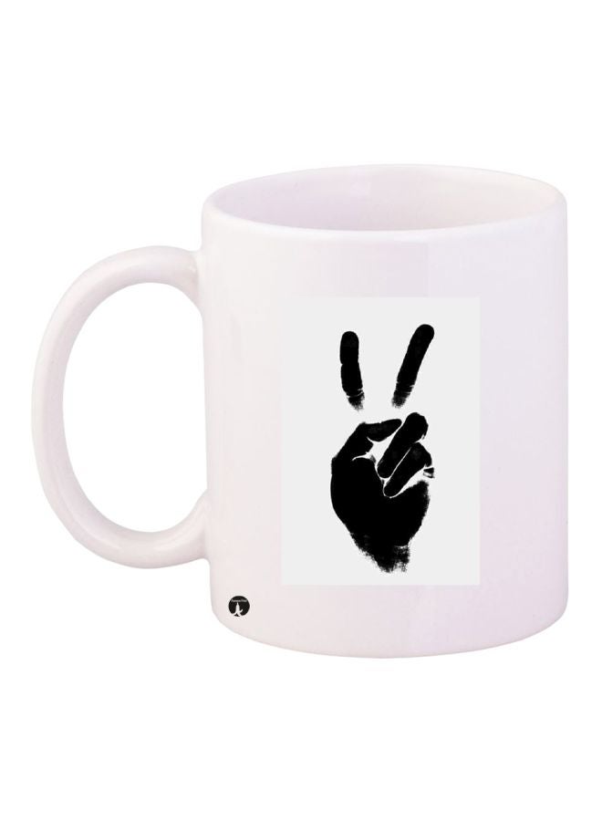 V Sign Printed Coffee Mug White/Black 11ounce