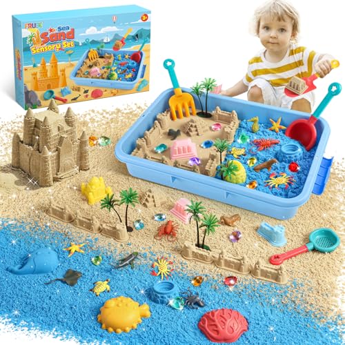 FRUSE Ocean Sensory Bin,Play Sand Art Kit with 2.2lbs Play Sand,12 Sea Animal Toys,Sand Molds,Role Play Beach Toy Sandbox Toys for Toddlers 3 4 5 6 7 - Image 1